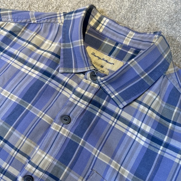 Tommy Bahama Other - Tommy Bahama Mens Shirt Silk Blue White Plaid Purple  XL Short Sleeve Button‎